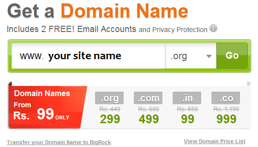 Purchasing a domain from BigRock 