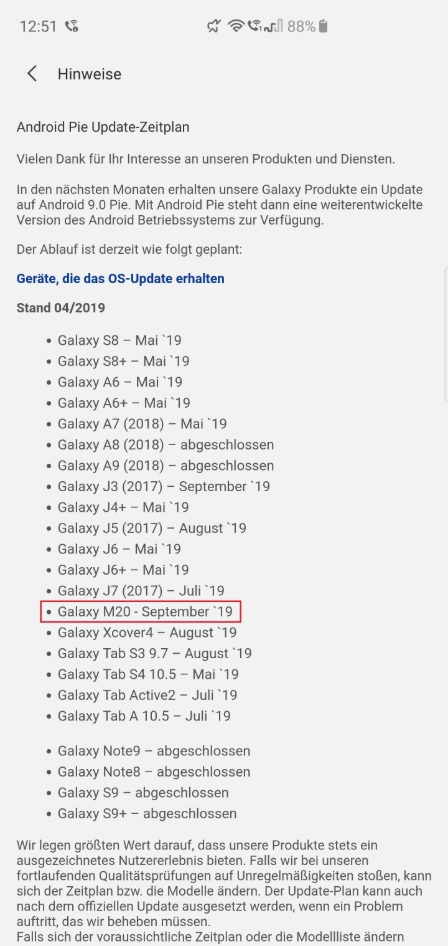 Galaxy M20 to Receive Android 9