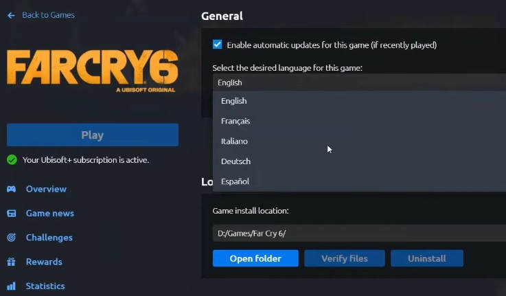 desired language tab